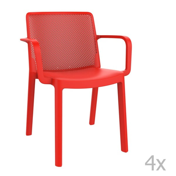 Set 4 scaune grădină, cu cotiere, Resol Fresh, roșu