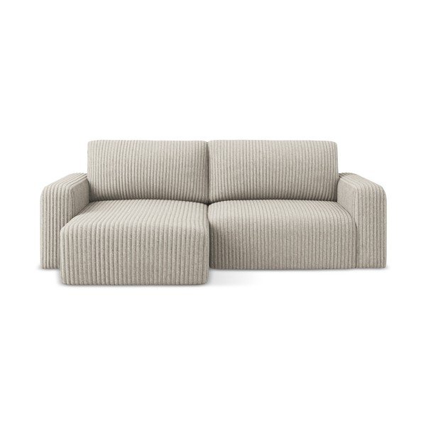 Colțar bej extensibil/cu spațiu de depozitare cu tapițerie din catifea reiată  (cu colț pe partea stângă/cu șezlong) Kona – Makamii