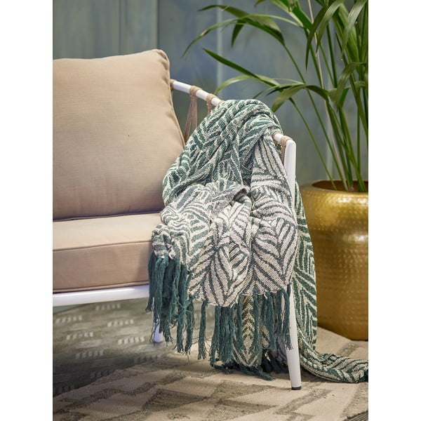 Pătură verde/bej din bumbac reciclat 130x160 cm Ugento – Bloomingville-image-3