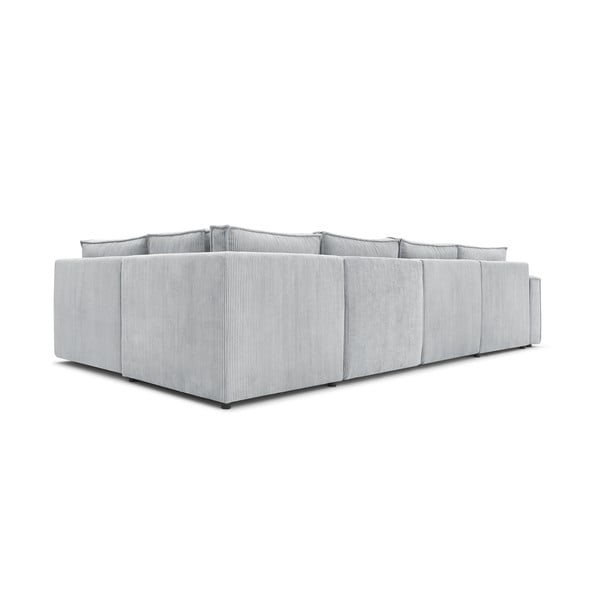 Colțar gri deschis cu tapițerie din catifea reiată  (cu colț pe partea dreaptă/în formă de "U") Nihad modular – Bobochic Paris-image-4