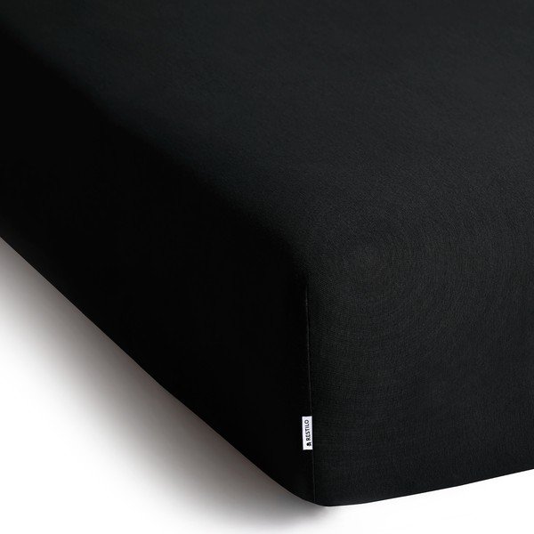 Cearceaf negru din jerseu cu elastic 140x200 cm Amber – Restilo-image-1