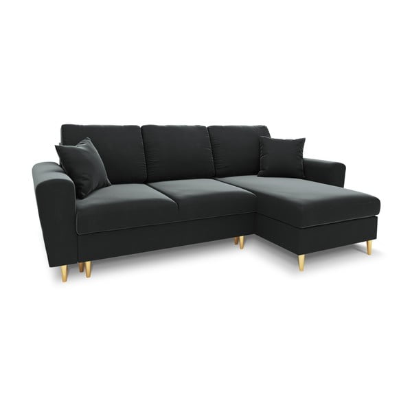 Colțar gri închis extensibil, cu spațiu de depozitare cu tapițerie din catifea Kyoto – Cosmopolitan Design