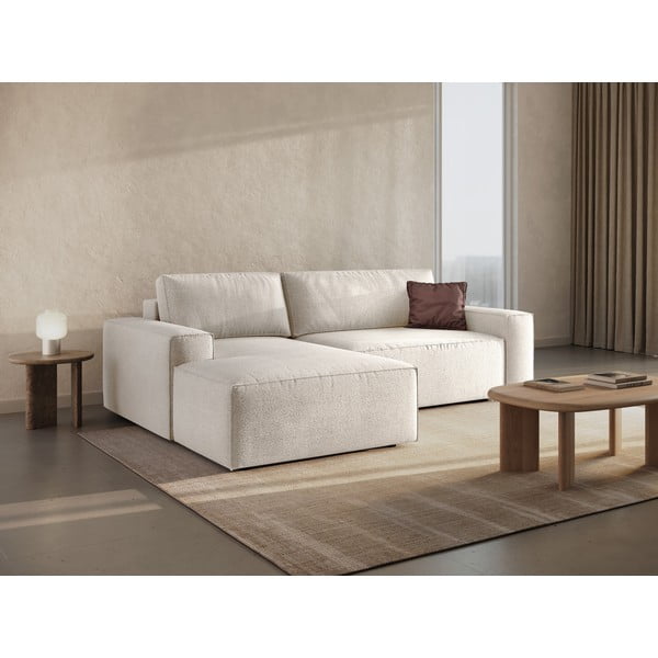 Colțar alb extensibil cu tapițerie din țesătură bouclé (cu colț pe partea stângă ) Jodie – Micadoni Home-image-1