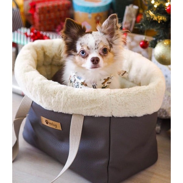 Geantă de transport animale de companie, din piele ecologică, maro 35x21 cm Snow - Petsy-image-4