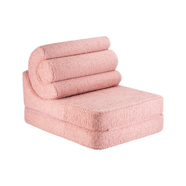 Fotoliu pentru copii roz cu tapițerie din țesătură bouclé Flipster – Wigiwama