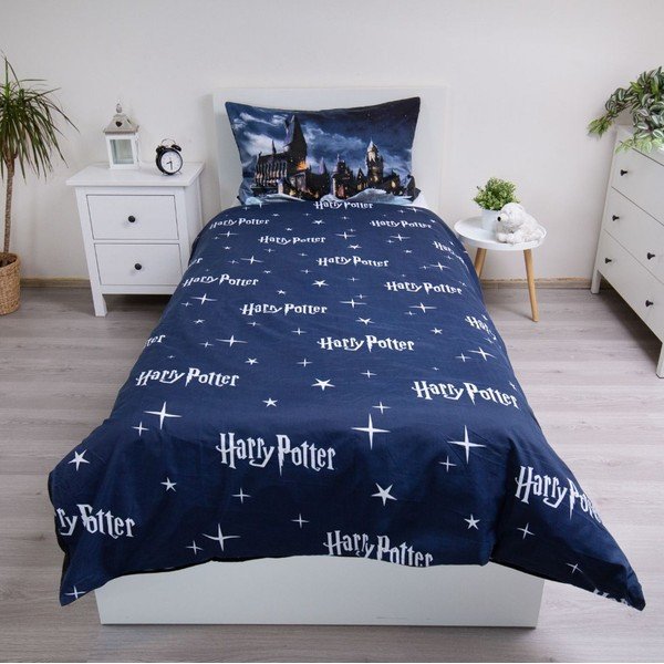 Lenjerie de pat pentru copii albastru-închis/gri din microfibră pentru pat de o persoană 140x200 cm Harry Potter "Hogwarts Night" – Jerry Fabrics-image-2