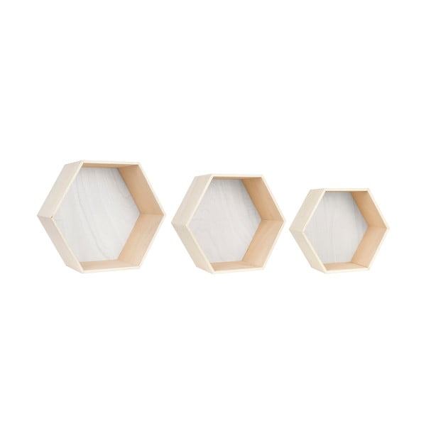 Set 3 rafturi de perete Really Nice Things Hexagon, alb - maro-image-1