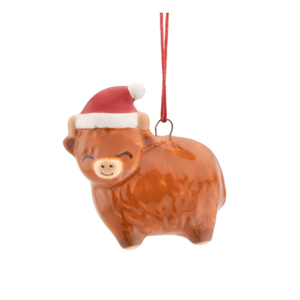 Ornament de Crăciun din ceramică 4,5 cm Highland Cow – Sass & Belle
