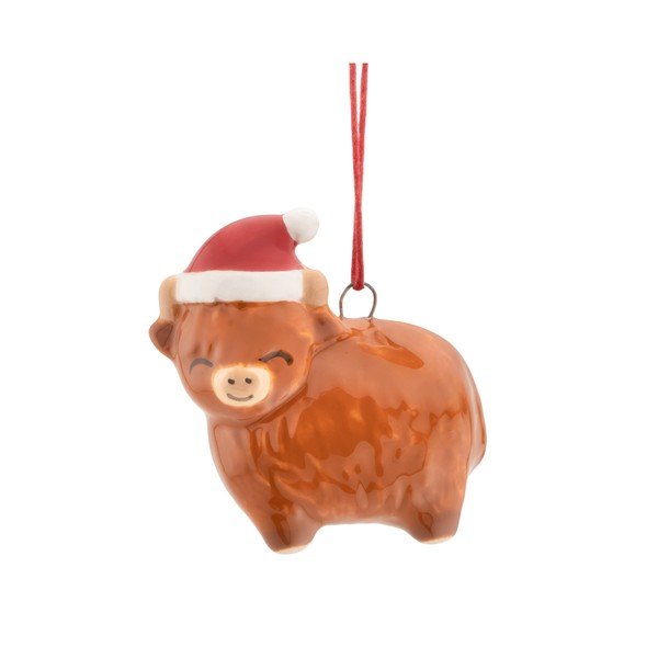Ornament de Crăciun din ceramică 4,5 cm Highland Cow – Sass & Belle