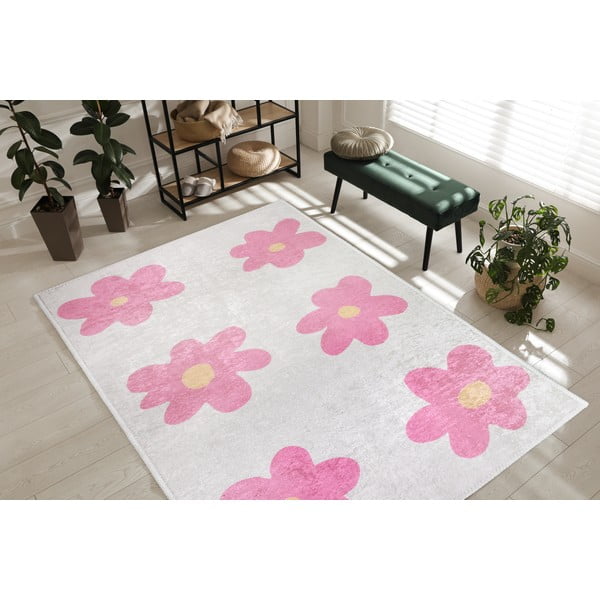 Covor pentru copii roz-fildeș lavabil 160x230 cm Cute Flowers Pink – Vitaus-image-1
