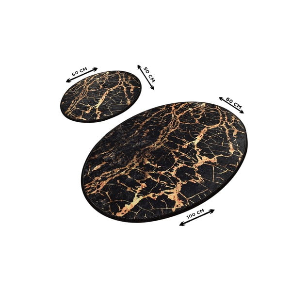 Set 2 covorașe ovale de baie Foutastic Gold Marble, negru-image-2