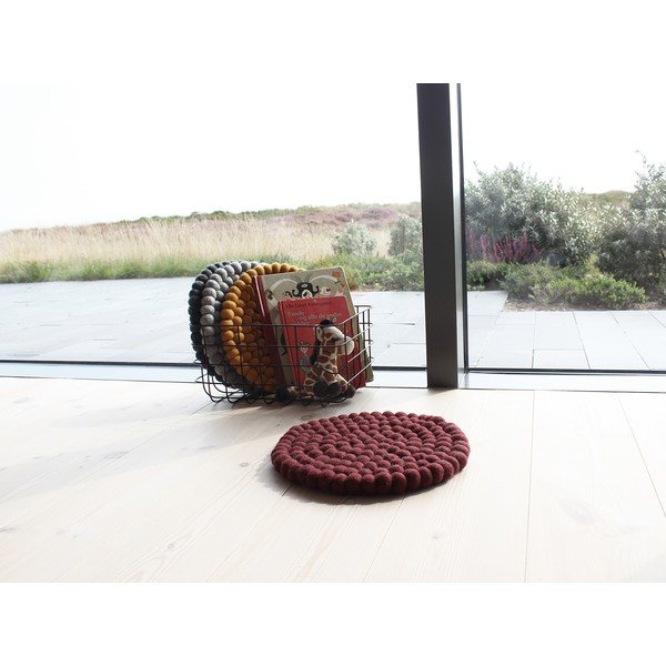 Pernă cu bile din lână, pentru copii Wooldot Ball Chair Pad, ⌀ 30 cm, vișiniu închis-image-2