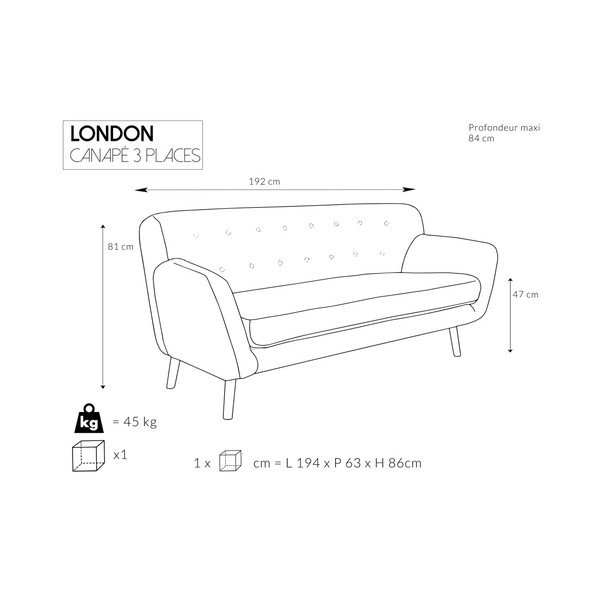 Set 2 canapele cu 2 și 3 locuri Cosmopolitan design London, albastru închis-image-3