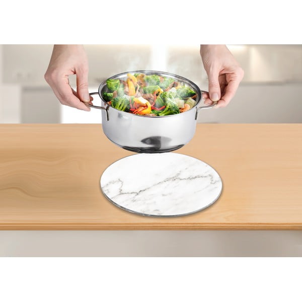 Suport din sticlă pentru vase fierbinți Wenko Marble, ø 20 cm, alb-image-3