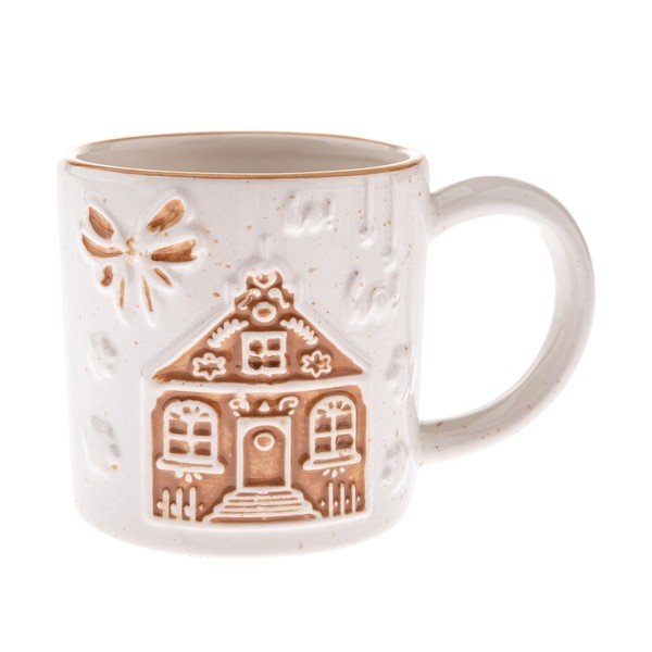 Cană albă din ceramică  cu model de Crăciun Christmas cottage – Dakls