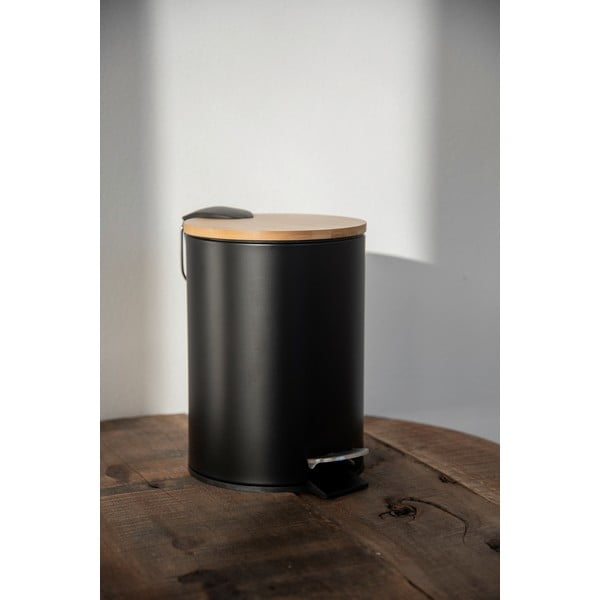 Coș de gunoi cu capac din bambus Wenko Tortona, 3 l, negru-image-1