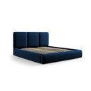 Pat matrimonial albastru închis tapițat din catifea cu spațiu de depozitare cu somieră 200x200 cm Brody – Mazzini Beds