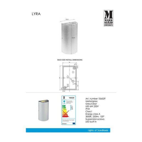 Aplică de perete Markslöjd Lyra, gri-image-2