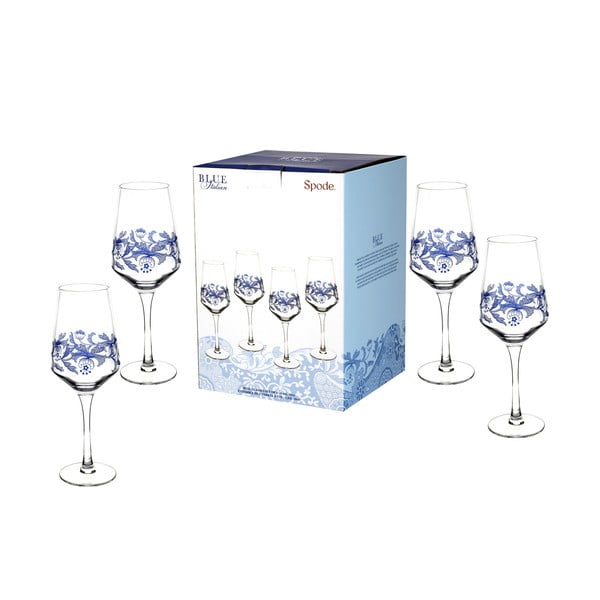 Set 4 pahare din sticlă pentru vin Spode Blue Italian, 450 ml, alb - albastru