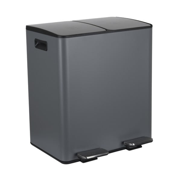 Coș de gunoi gri închis pentru reciclare/cu pedală 2x20 l din oțel   Aliya – Spirella