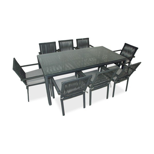 Set de dining pentru grădină gri închis din ratan artificial pentru opt persoane Leros – Floriane Garden