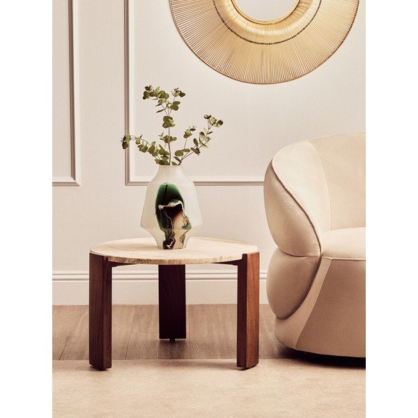 Măsuță de cafea maro/în culoare naturală deschisă rotundă cu blat din marmură ø 60 cm Palermo – Premier Housewares-image-1