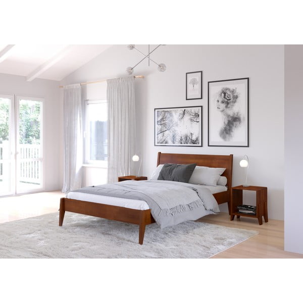 Pat matrimonial maro/în culoare naturală din lemn de fag 140x200 cm Visby Radom – Skandica-image-3