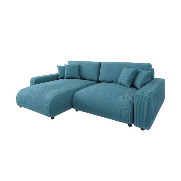 Colțar turcoaz extensibil cu tapițerie din catifea reiată Sara – Ropez-image-2