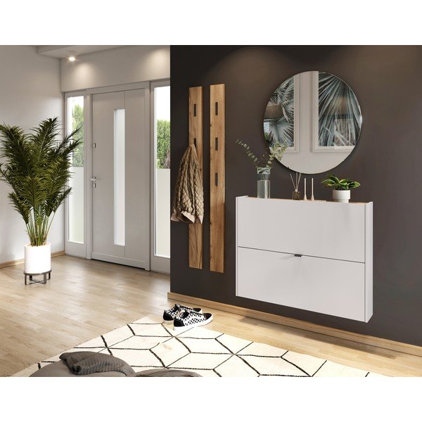 Pantofar crem cu deschidere înclinată/suspendat cu aspect de lemn de stejar 100x83x18 cm Ameca – Germania-image-1
