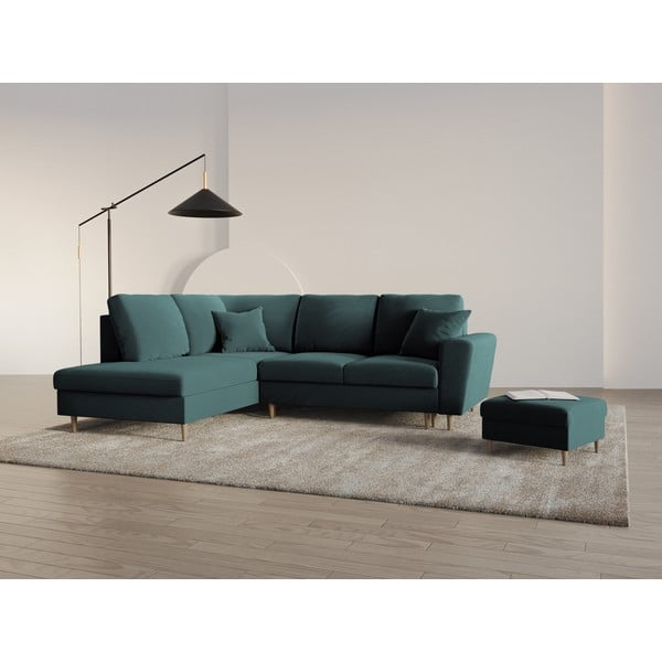 Colțar petrol extensibil, cu spațiu de depozitare cu tapițerie din catifea (cu colț pe partea stângă-în formă de ”L”) Kyoto – Cosmopolitan Design-image-2