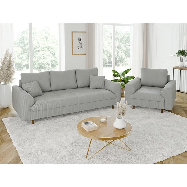 Canapea gri deschis cu tapițerie din catifea reiată  210 cm Ariella – Ropez-image-4
