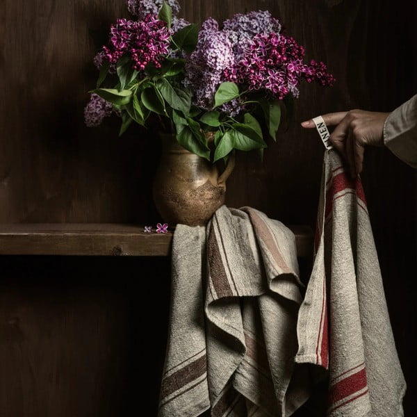 Prosop de vase din in 40x65 cm Beige Stripe Vintage – Linen Tales-image-1