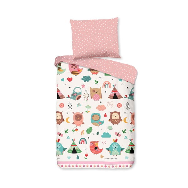 Lenjerie de pat pentru copii roz din bumbac pentru pătuț 100x135 cm Wise – Good Morning