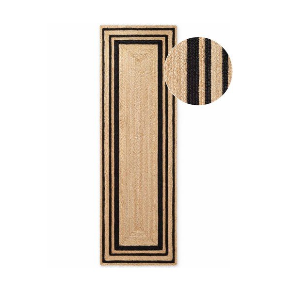 Covor tip traversă negru/în culoare naturală țesut manual din iută 70x200 cm Jutta – Hanse Home