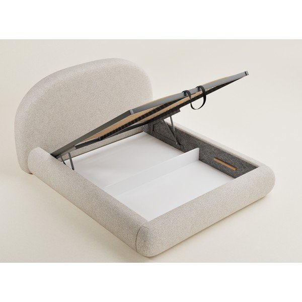 Pat matrimonial crem tapițat cu spațiu de depozitare cu somieră 140x200 cm Maumere – Maison de Rêve-image-3