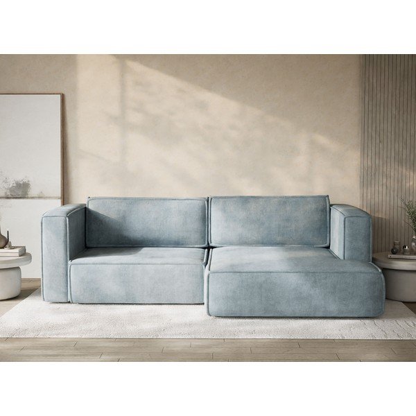 Colțar albastru deschis extensibil/cu spațiu de depozitare cu tapițerie din chenille (cu colț pe partea dreaptă/cu șezlong) Velto – Maison de Rêve-image-1