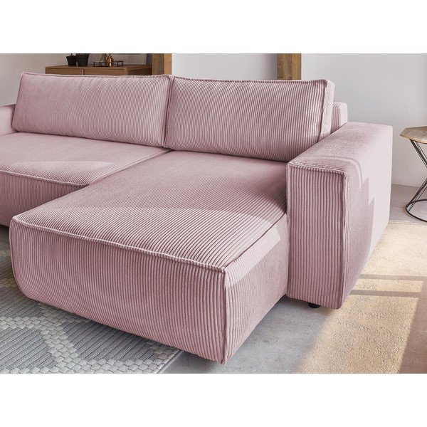 Colțar roz deschis extensibil cu tapițerie din catifea reiată  (cu colț variabil) Nihad – Bobochic Paris-image-1
