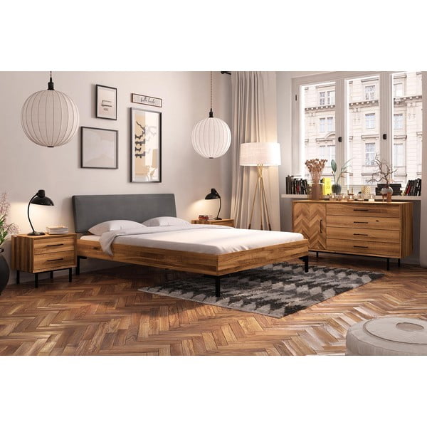 Pat matrimonial din lemn de stejar cu tăblie tapițată 140x200 cm Abises 1 - The Beds-image-4