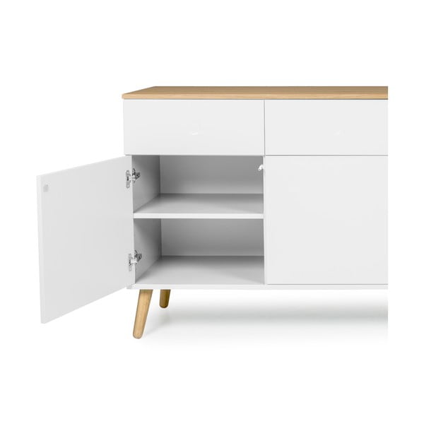 Dulap cu detalii în decor de stejar cu 4 uși și 4 sertare Tenzo Dot, alb-image-3