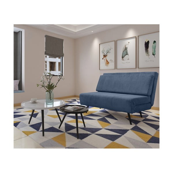 Canapea albastră extensibilă cu tapițerie din catifea reiată  140 cm Mallory – Støraa-image-3