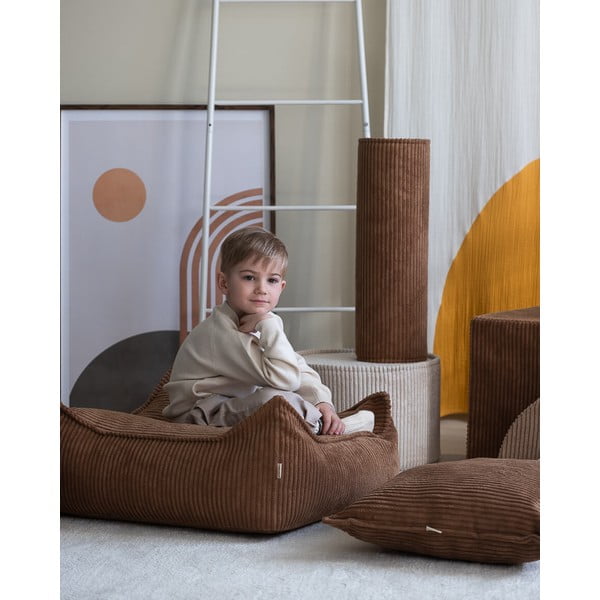 Fotoliu puf pentru copii maro cu tapițerie din catifea reiată Square – Wigiwama-image-1