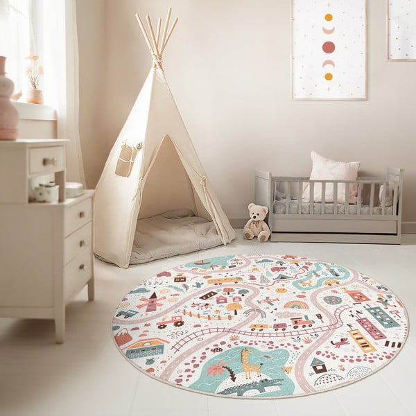 Covor de joacă pentru copii lavabil ø100 cm Furry World – Mila Home-image-2
