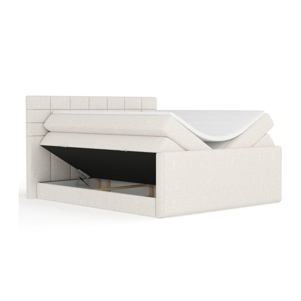 Pat boxspring bej cu spațiu de depozitare 200x200 cm Ava – Maison de Rêve-image-2