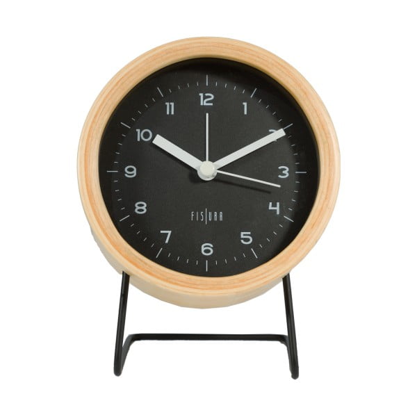 Ceas deșteptător din lemn cu cadran negru Fisura Silent Movement