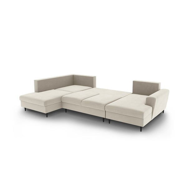 Colțar bej extensibil, cu spațiu de depozitare cu tapițerie din catifea (cu colț pe partea stângă-în formă de "U") Kyoto – Cosmopolitan Design-image-3