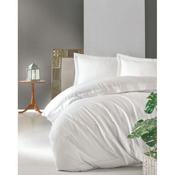 Lenjerie de pat din bumbac satinat Cotton Box Elegant, 200 x 200 cm, alb