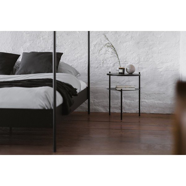 Pat matrimonial negru din oțel fără tăblie/cu baldachin cu somieră 200x200 cm Eton – noo.ma-image-2