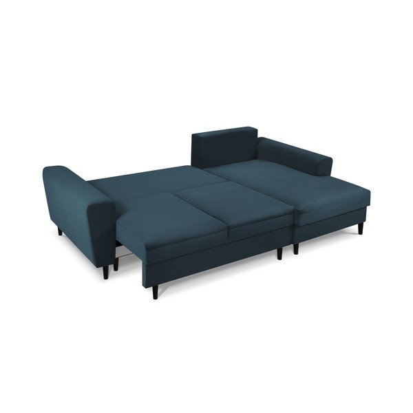 Colțar albastru închis extensibil, cu spațiu de depozitare cu tapițerie din catifea reiată  (cu colț pe partea dreaptă, cu șezlong) Kyoto – Cosmopolitan Design-image-2