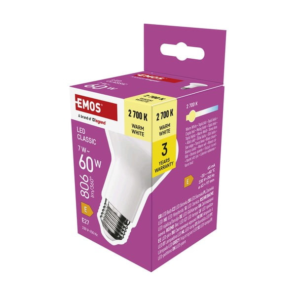 Bec LED E27, cu lumină albă caldă 7 W – EMOS-image-3