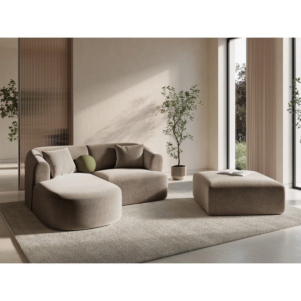 Colțar maro deschis cu tapițerie din catifea (cu colț pe partea stângă/cu șezlong) Campi – Cosmopolitan Design-image-1